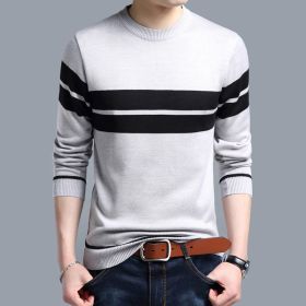 Men's Plush warm knit sweater (Option: Grey black-XXL)