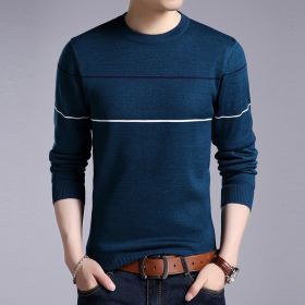 Men's Plush warm knit sweater (Option: Blue-XL)