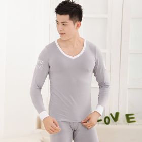 Men's tights Modal basic round neck thermal underwear set (Option: Grey-XL)