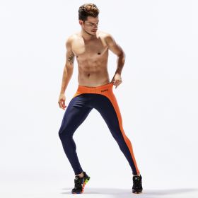 Men's color block sports yoga pants (Option: Navy Blue-XL)