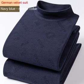 Winter Dralon Quick Hot Thermal Underwear Set (Option: Navy Blue High Necked-4XL)