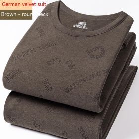 Winter Dralon Quick Hot Thermal Underwear Set (Option: Coffee Color Round Neck-3XL)