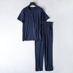 Short-sleeved T-shirt Thin Loose Trousers Summer Can Be Worn Outside Exercise Homewear Suit (Option: Dark Blue-M)