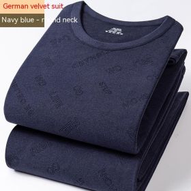 Winter Dralon Quick Hot Thermal Underwear Set (Option: Round Neck In Dark Blue-2XL)