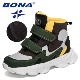 BONA 2022 New Designers High Top Winter Hiking Shoes Children Warm Sports Shoes Boys Non-slip Outdoor Plush Ankle Boots Girls (Color: Light gray D brown, size: 5)