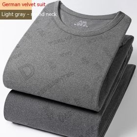 Winter Dralon Quick Hot Thermal Underwear Set (Option: Light Gray And Round Neck-L)