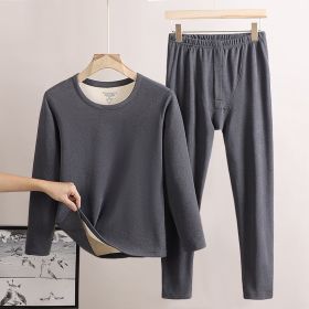 Round Neck Men's Thermal Underwear Fleece-lined Double-sided Brushed Long Johns (Option: Dark Gray-L)