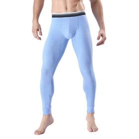 Men's Cropped Long Johns Warm-keeping Pants Cotton Belly-contracting Thin Bottoming Trousers (Option: Blue-XL)