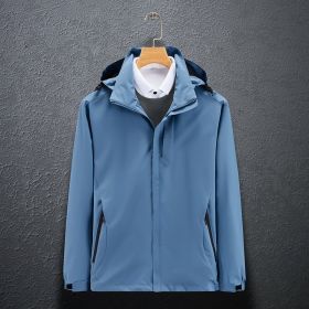 Single Men's Assault Jacket Outdoor Sports Waterproof Mountaineering Suit Trench Coat (Option: Fog Blue-XXXL-Men)